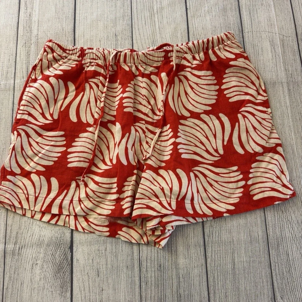 A New Day Linen Rayon Tropical Leaf Print Pull On Shorts‎ Women's Medium